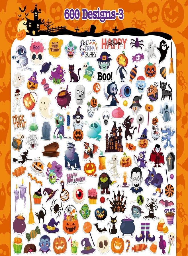 LINAYE 600PCS Halloween Stickers Non-Repeating Waterproof, Adhesive Vinyl Cute Stickers Pack for Kids, Halloween Party Favors Gifts for Boys Girls - Image 5